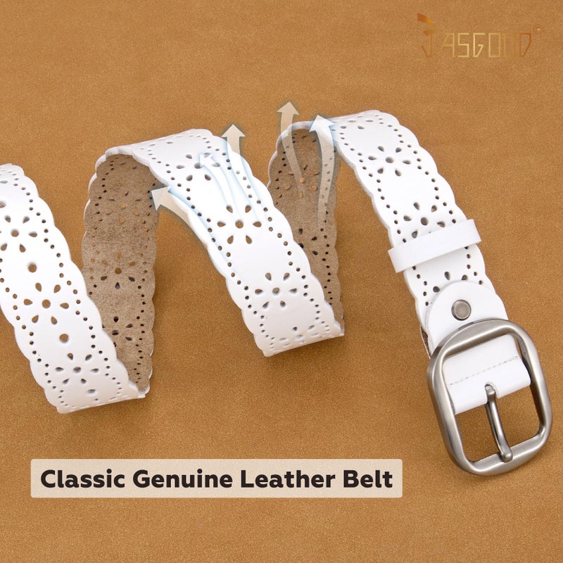 JASGOOD Women's Hollow Flower Genuine Leather Belt for Jeans Pants Wide Belt for Ladies - Image 5